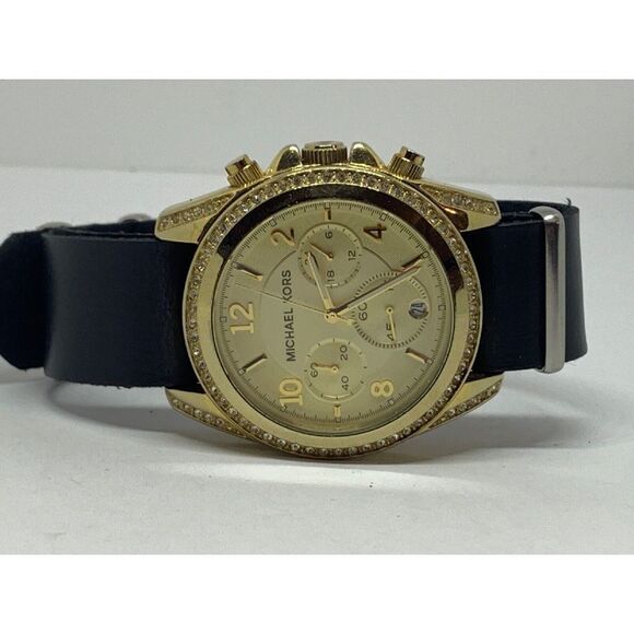 Michael Kors MK5166 Unisex Black Leather Analog Dial Quartz Wrist Watch GE332 - Picture 5 of 11